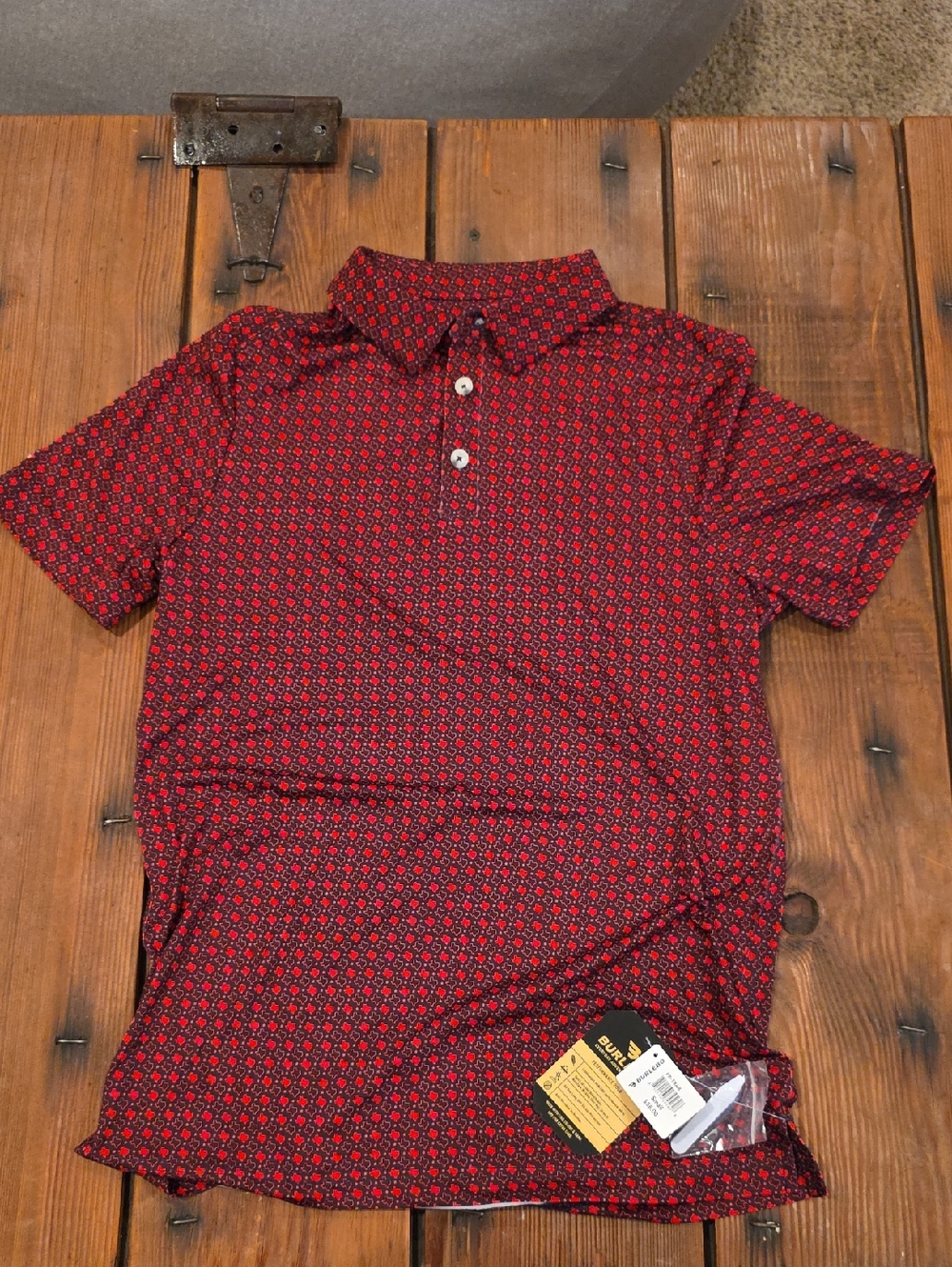 BURLEBO Red Patterned Short-Sleeve Polo